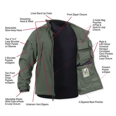Giacca CONCEALED CARRY softshell VERDE ROTHCO 55585 2