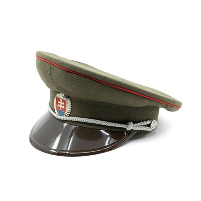 Cappellino da brigadiere SK distintivo argentato, visiera in plastica, linea rossa VERDE