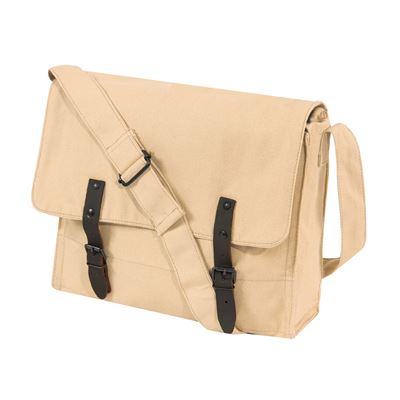 Borsa a tracolla in tela VINTAGE con cinturini in pelle KHAKI