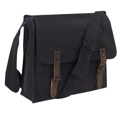 Borsa a tracolla in tela VINTAGE con cinturini in pelle NERO