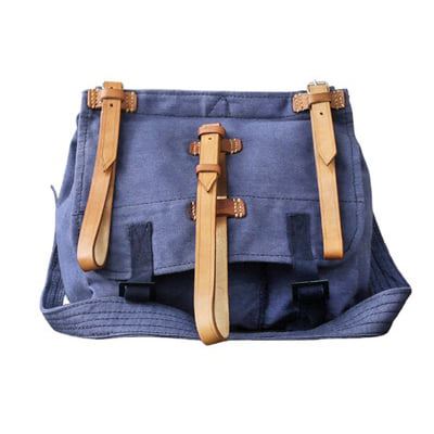 Borsa a tracolla "CHLEBNÍK" in tela rumena con cinturini in pelle BLU