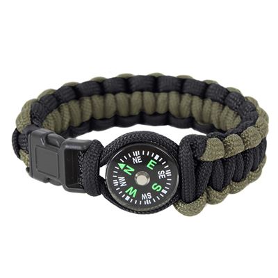 Bracciale SURVIVAL PARACORD con bussola VERDE-NERO