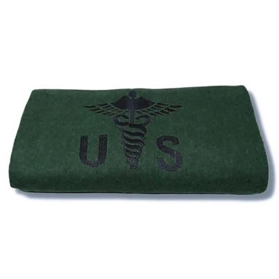 Coperta di lana US CADUCEUS con bordi rifiniti 160 x 225 cm VERDE