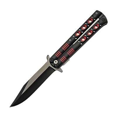 Coltello pieghevole con impugnatura a forma di farfalla NERO-ROSSO