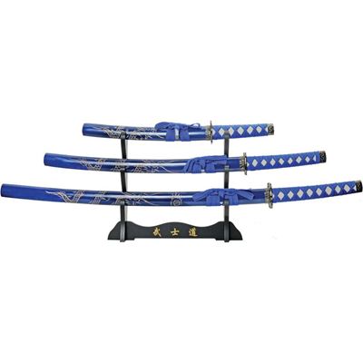 Katana DRAGON set da 3 pezzi con supporto BLU