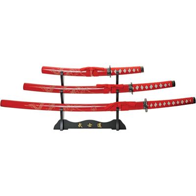 Katana DRAGON set di 3 pezzi con supporto ROSSO
