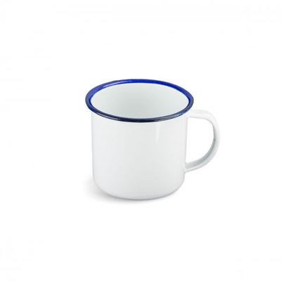 Tazza 0,3 l diametro 8 cm smalto BIANCO bordo blu