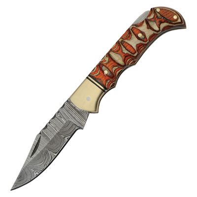 Coltello pieghevole DAMASCUS TWISTED con manico in legno