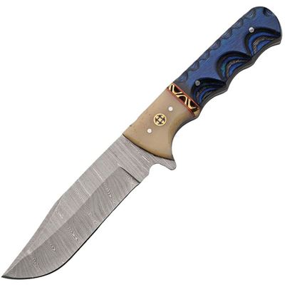 Coltello con lama fissa BLUE WOOD damasco