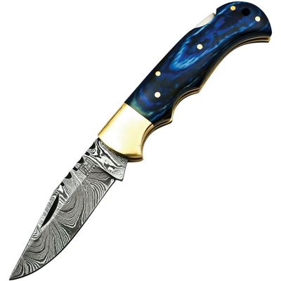 Coltello pieghevole in acciaio damasco BLU