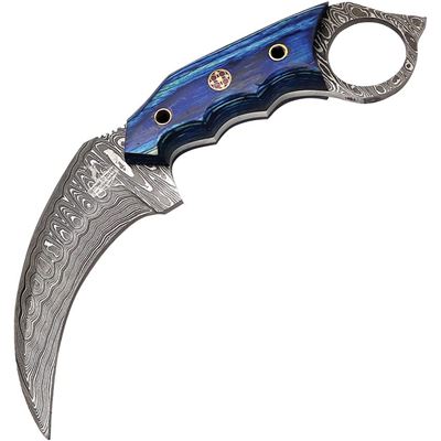 Coltello FH Karambit in acciaio damasco con fodero BLU