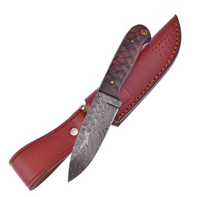 Coltello CHISELED in acciaio damasco con fodero in pelle