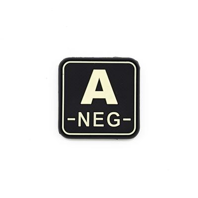 Toppa gruppo sanguigno A- NEG plastica velcro GLOW IN THE DARK