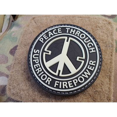 Toppa PEACE THROUGH SUPERIOR FIREPOWER plastica velcro GLOW IN THE DARK