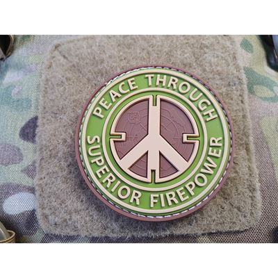 Toppa PEACE THROUGH SUPERIOR FIREPOWER plastica velcro MULTICAM