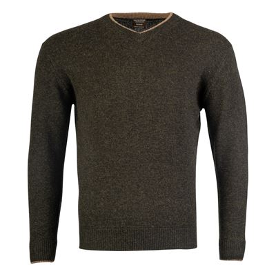 Maglione ASHCOMBE con scollo a V in lana d'agnello VERDE