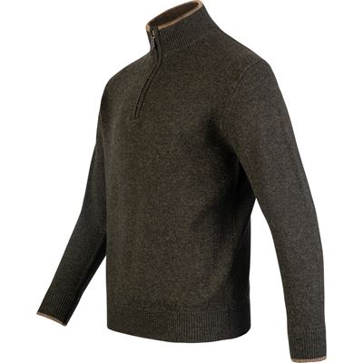 Maglione ASHCOMBE con zip in lana d'agnello DARK OLIVE