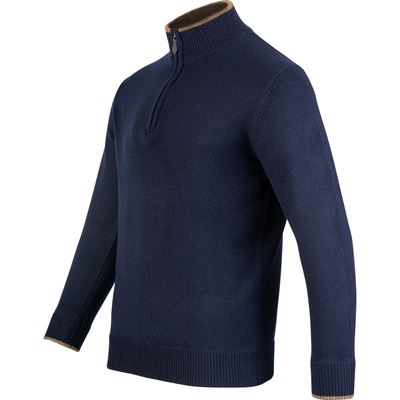 Maglione ASHCOMBE con zip in lana d'agnello NAVY BLUE