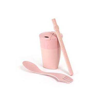 Set di tazza, cannuccia e posate ReKit BIO ROSA