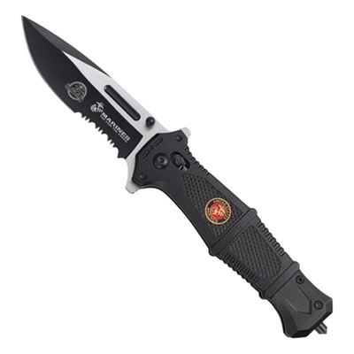 Coltello pieghevole RAPID USMC lama combinata NERO
