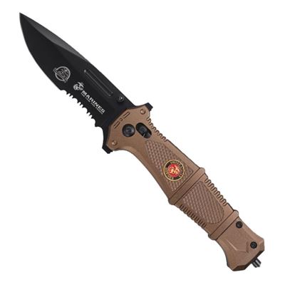 Coltello pieghevole RAPID USMC lama combinata TAN