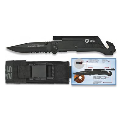 Coltello pieghevole 19265 con torcia e acciarino NERO