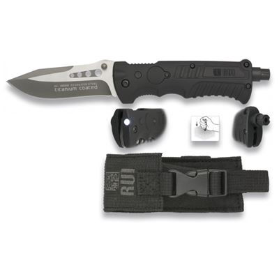 Coltello pieghevole Tactical 19588 soccorritore NERO con torcia elettrica